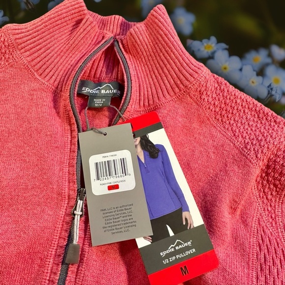 NWT Eddie Bauer ‘1/2 Zip Pullover’ in “Punch Pink / Castle Rock” Size Medium - Picture 4 of 15